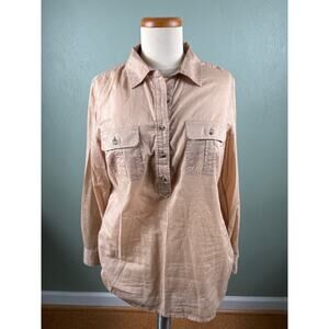 Talbots Women's Size Medium Brown Pockets Side Slit Buttons Long Sleeve Shirt
